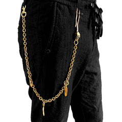 Badass Brass SKull Long Wallet CHain Biker wallet Chain Gold Pants Chains For Men