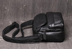 Black LEATHER MENS Small SIDE BAG COURIER BAG Black Small MESSENGER BAG FOR MEN