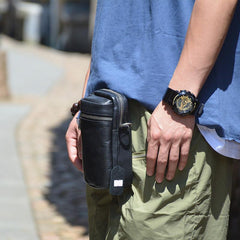 Black LEATHER MEN'S Small Belt Pouch Mini Side bag Vertical Phone Bag MESSENGER BAG Waist Bag FOR MEN