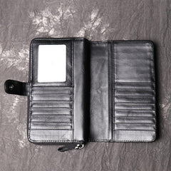 Simple Black Leather Long Wallet for Men Bifold Long Wallet Lot of Cards Wallet For Men