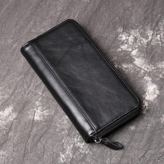 Simple Black Leather Long Wallet for Men Bifold Long Wallet Lot of Cards Wallet For Men