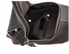 Simple Black Leather Sling Backpack Mens Sling Bag Vintage Sling Pack For Men