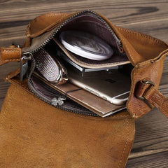 Brown Leather Small Small Saddle Messenger Bag Mini Shoulder Bag Side Bag For Men