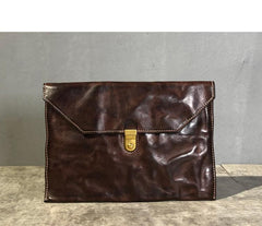 Simple Leather Black Mens Envelope Clutch Bag Vintage Coffee Clutch Wallet for Men