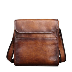 Vintage Brown Leather Men's Small Vertical Messenger Bag Side Bag Courier Bag For Men