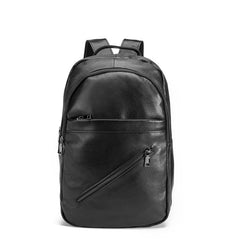 Black Mens Leather College Backpack Laptop Backpack Black Travel Backpack for Men