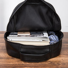 Cool Black Mens Leather College Backpack Laptop Backpack Black Travel Backpack for Men