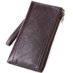 Fashion Black Leather Men's Bifold Long Wallet Brown Wristlet Wallet Clutch Wallet For Men