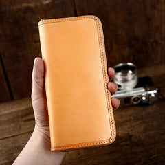 Handmade Vintage Mens Leather Black Long Wallet Dark Brown Cool Long Card Wallet for Men