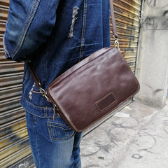 Vintage Leather Mens Dark Brown Small Messenger Bag Shoulder Bags Side Bag for Men