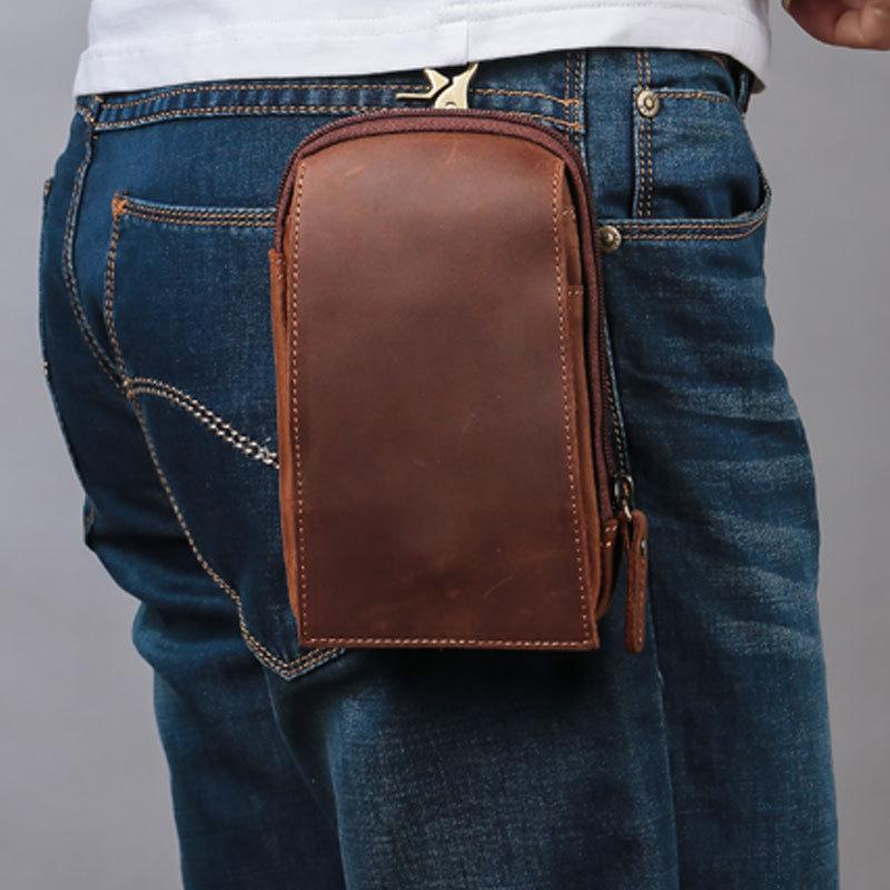 genuine leather male Waist Pack men Leather Belt Waist bags phone
