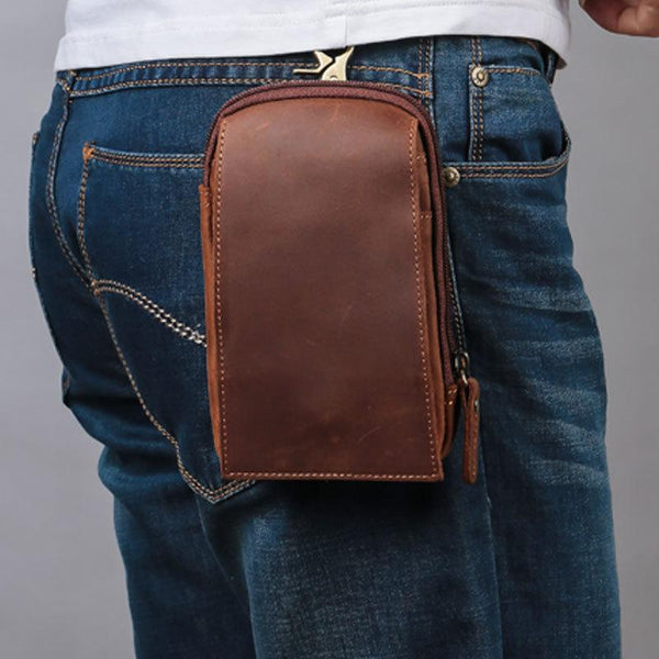 Small Mens Leather CELL PHONE HOLSTER Belt Bag Belt Pouch Waist Bag For Men