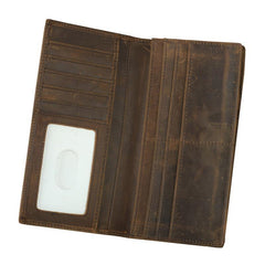 Vintage Brown Leather Men's Long Wallet Bifold Long Slim Wallet For Men