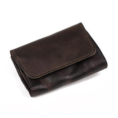 Vintage Brown Leather Men's Small Wallet Card Wallet Black Short Front Pocket Wallet For Men