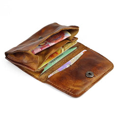 Vintage Brown Leather Men's Small Wallet Card Wallet Black Short Front Pocket Wallet For Men