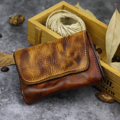 Vintage Brown Leather Men's Small Wallet Card Wallet Black Short Front Pocket Wallet For Men