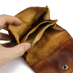 Vintage Brown Leather Men's Small Wallet Card Wallet Black Short Front Pocket Wallet For Men