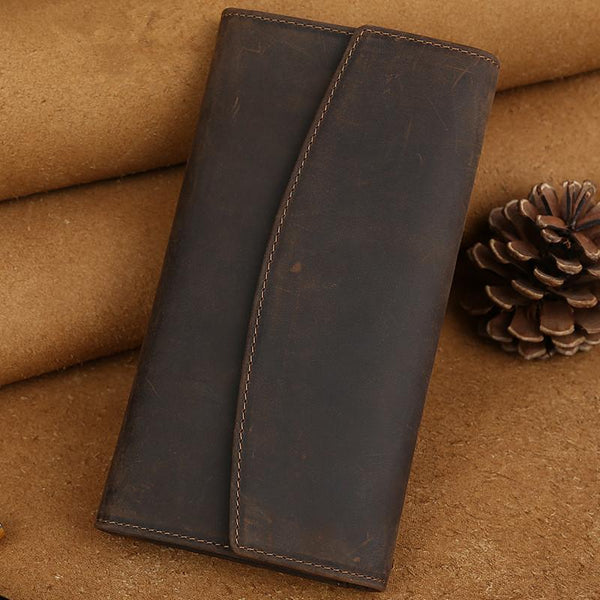 Cool Leather Wallet Men's Trifold Long Wallet Vintage Long Wallet For Men