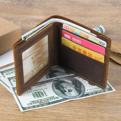 Vintage Mens Brown Leather's Bifold Small Wallet Black Front Pocket Wallet For Men