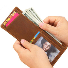 Vintage Brown Leather Men's Slim Small Bifold Wallet Front Pocket billfold Wallet For Men