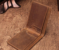 Simple Vintage Mens Leather Small Wallet Bifold billfold Wallet for Men