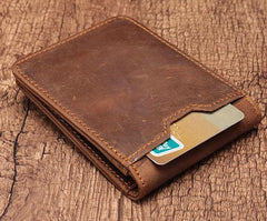 Simple Vintage Mens Leather Small Wallet Bifold billfold Wallet for Men