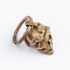 Skull&Snake Keyrings Brass Moto KeyChain Hook Keyring Skull Moto Key Holder Key Chain Key Rings for Men