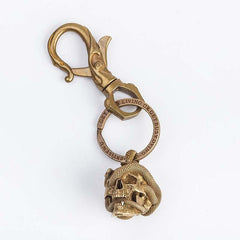 Skull&Snake Keyrings Brass Moto KeyChain Hook Keyring Skull Moto Key Holder Key Chain Key Rings for Men