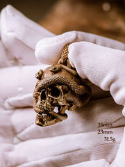 Skull&Snake Keyrings Brass Moto KeyChain Hook Keyring Skull Moto Key Holder Key Chain Key Rings for Men