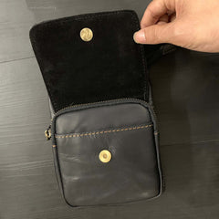 Cool Black Leather Men's Biker Belt Pouch Belt Bag Black Small Biker Side Bag For Men