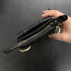 Cool Black Leather Men's Biker Belt Pouch Belt Bag Black Small Biker Side Bag For Men