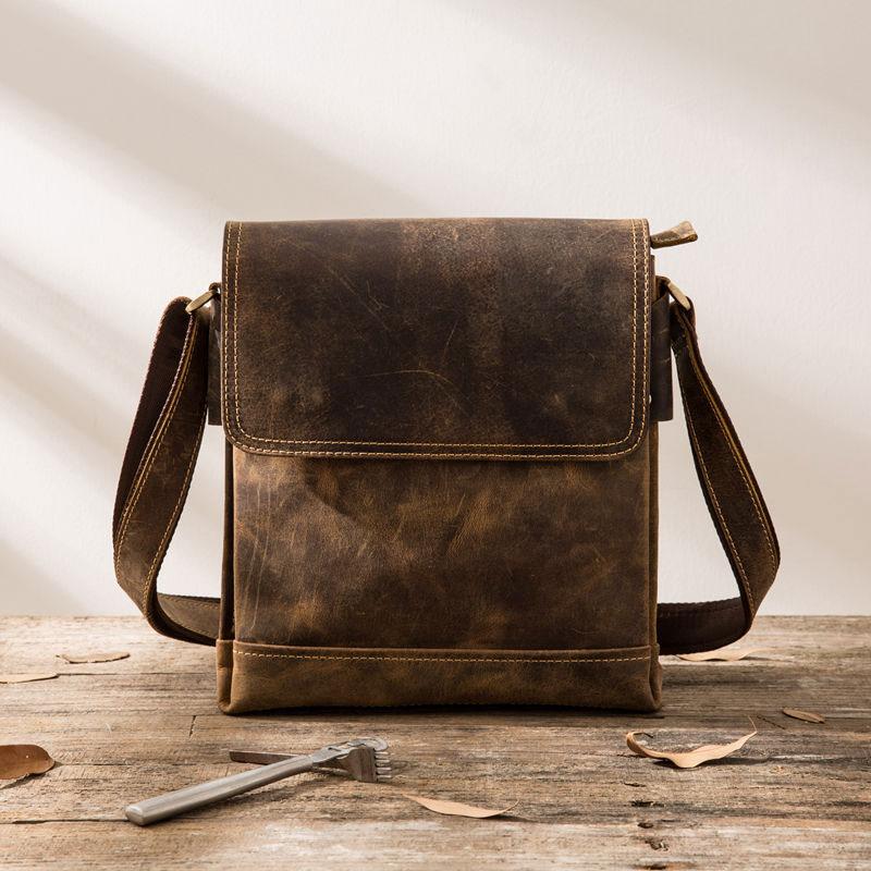 Small Leather Vintage Mens Cool Messenger Bags Side Bag Shoulder Bags  for Men