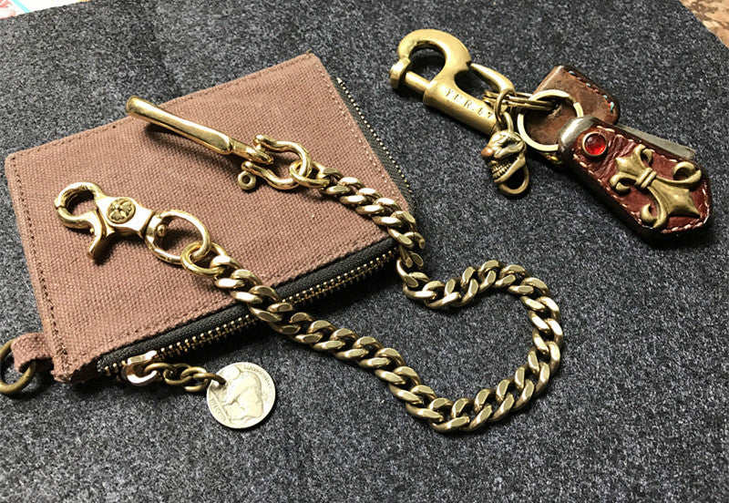 Metal Field Brass Wallet Chain Leather Purse Chain Wallet,Biker Wallet Chains,Mens Birthday Gifts 10