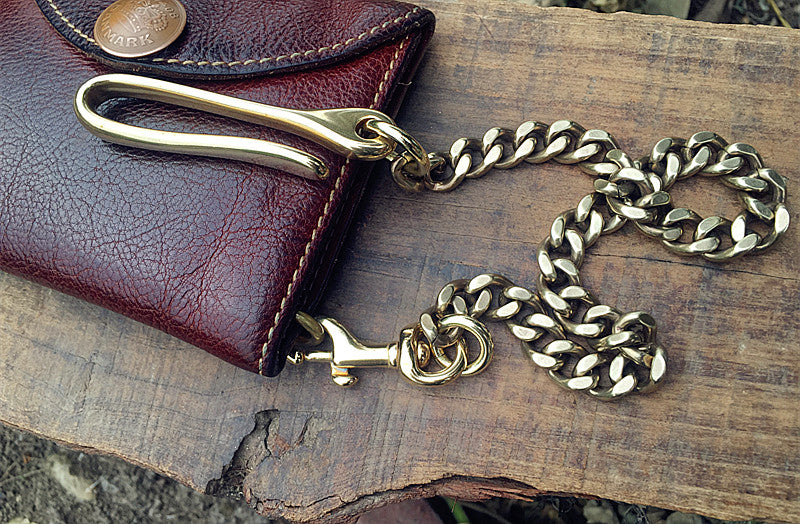 Men's Metal Field Brass Leather Wallet Chain