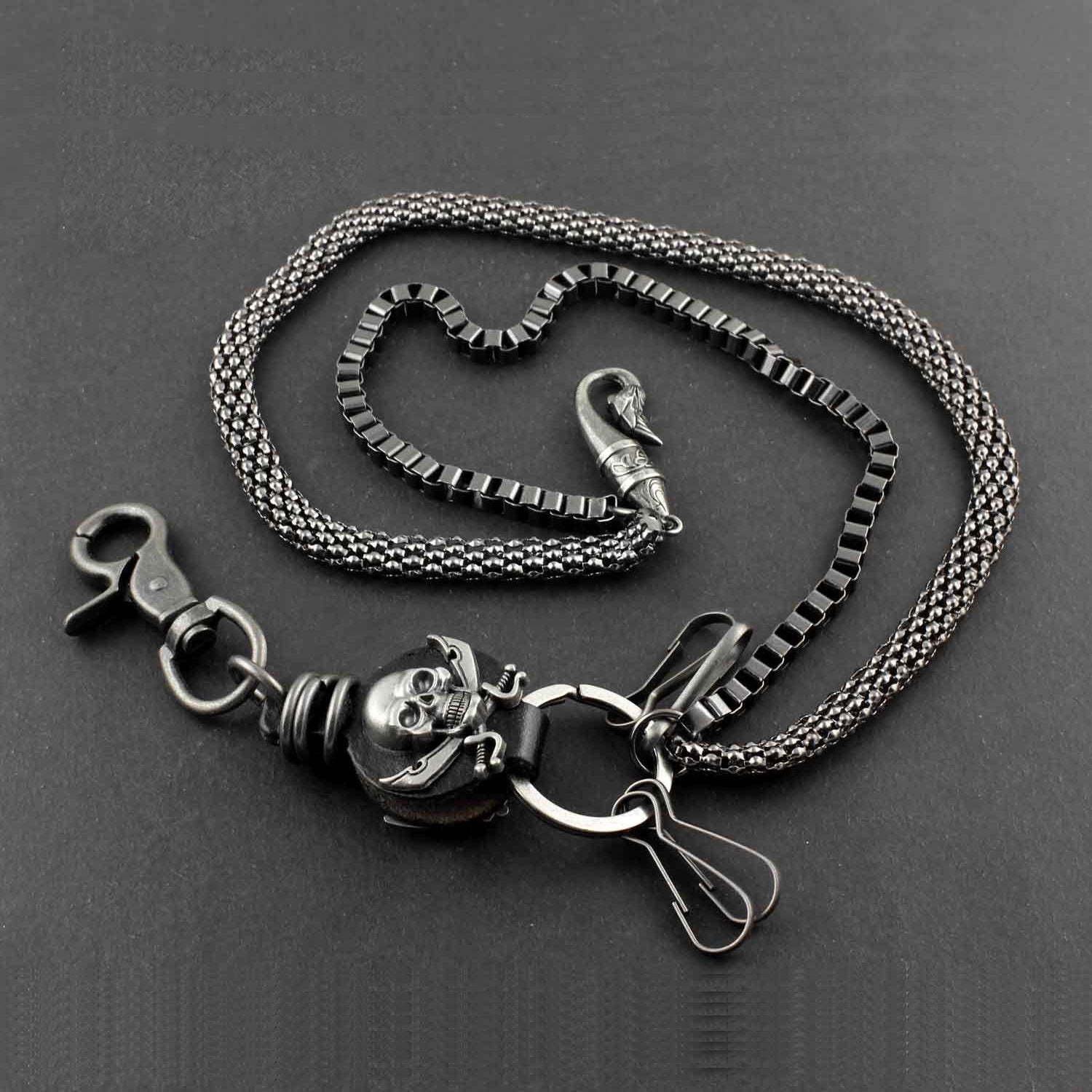 Solid Metal Leather Skull Wallet Chain Cool Punk Rock Biker Trucker Wallet Chain Trucker Wallet Chain for Men