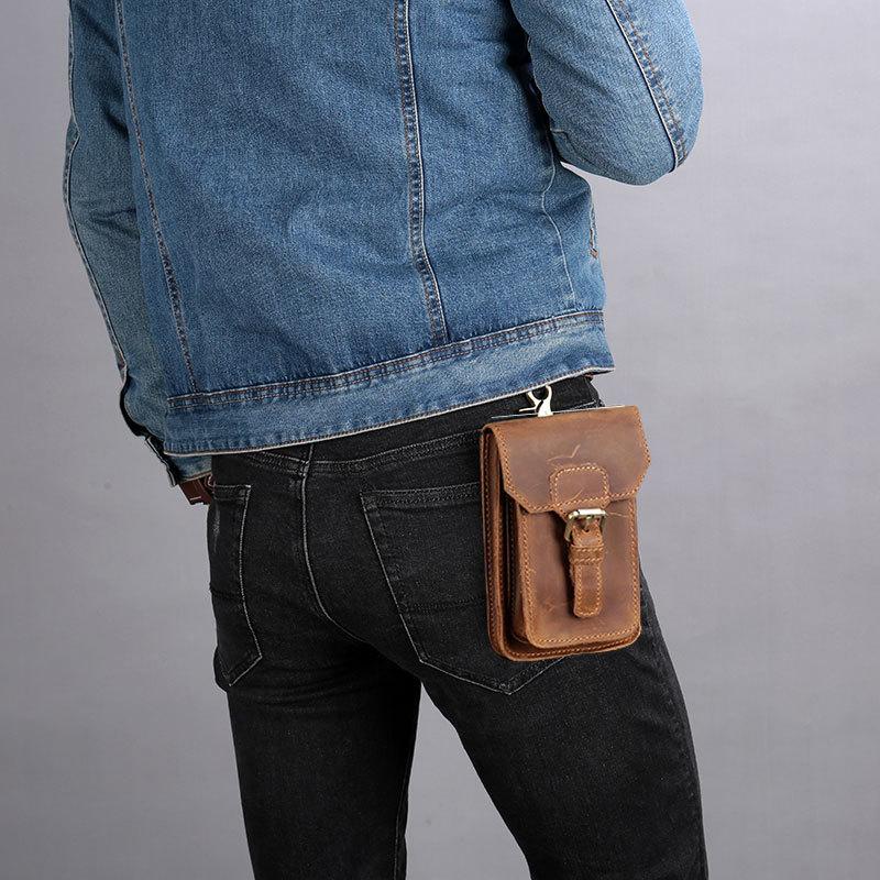 Vintage Brown Leather Men s Belt Pouch Cell Phone Holster Waist Bag Fo iChainWallets