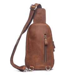 Cool Brown Leather Men's Sling Bag Chest Bag One-Shoulder Backpack For Men
