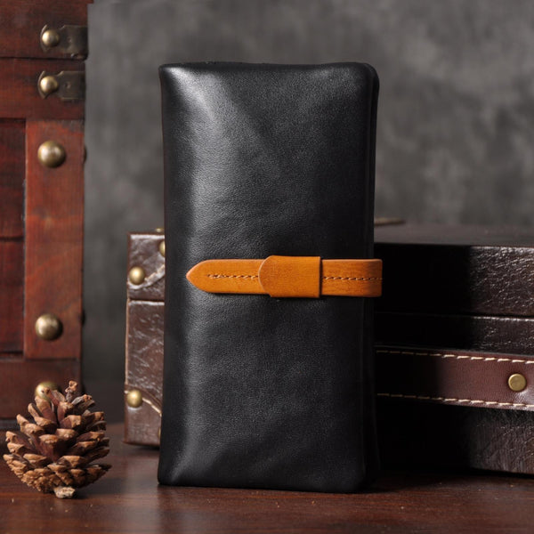 Handmade Leather Mens Cool Long Leather Wallet Bifold Clutch Wallet for Men - iChainWallets