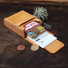 Handmade Wooden Brown Cool Leather Mens Wallet Small Card Holder Coin Wallet for Men