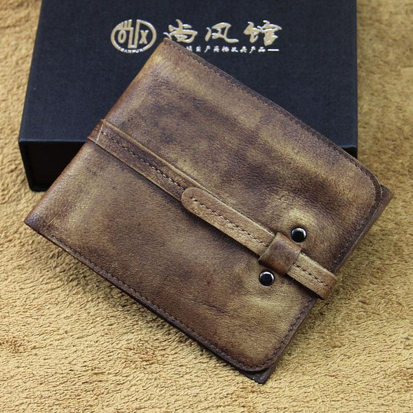 Handmade Mens Cool billfold Leather Wallet Men Small Slim Wallets Bifold for Men - iChainWallets