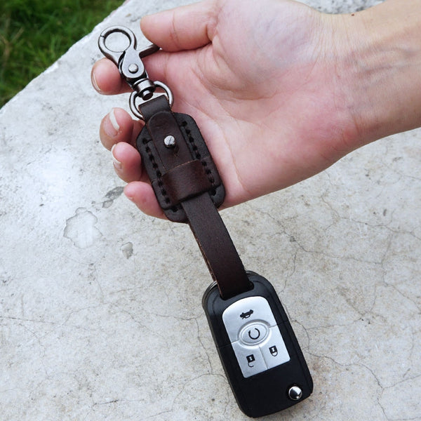 mens key holder​ Dark Brown Leather Key Fob Men's Leather Keychains Cool Keychains for Car Keys 