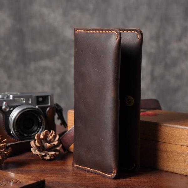 Handmade Leather Mens Cool Long Leather Wallet Bifold Clutch Wallet for Men - iChainWallets