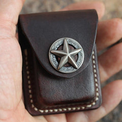 Cool Mens Leather Star Zippo Lighter Case with Loop Zippo lighter Holder with clips