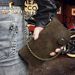 Handmade Genuine Leather Long Biker Wallet Mens Cool Chain Wallet Trucker Wallet with Chain