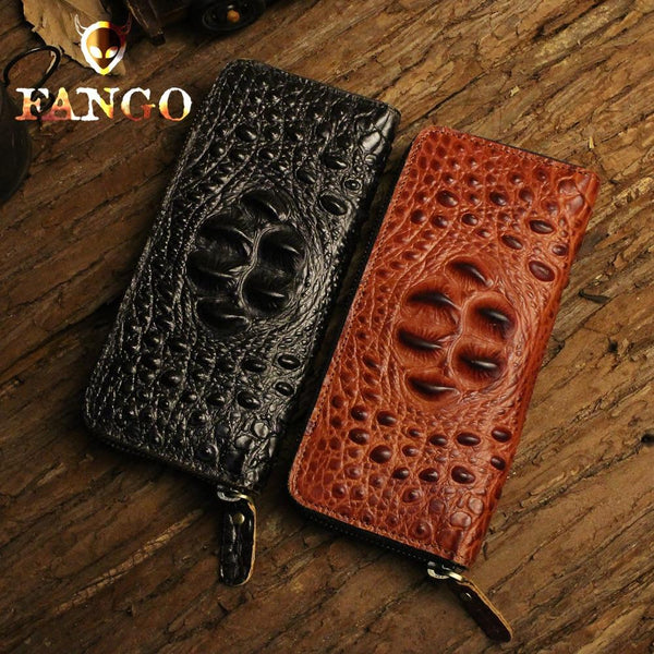 Handmade Leather Mens Cool Zipper Phone Travel Long Wallet Card Holder Card Slim Clutch Wallets for Men