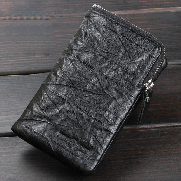 Handmade Leather Mens Cool Long Leather Wallet Zipper Wristlet Clutch Wallet - iChainWallets