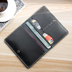Handmade Leather Mens Travel Wallet Passport Leather Wallet Short Slim Wallets for Men