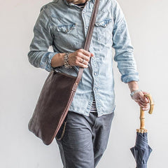 Genuine Leather Mens Cool Messenger Bag Satchel Bag Laptop Bag Cycling Bag for men
