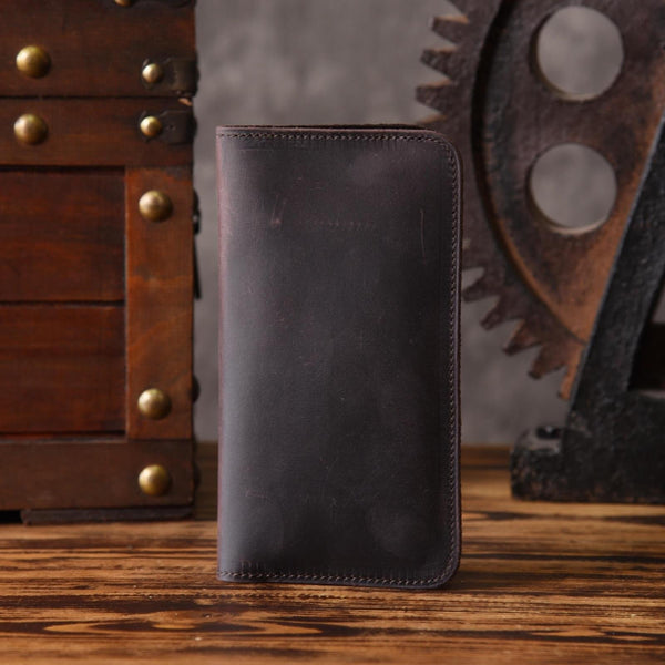 Handmade Leather Mens Cool Long Leather Wallet Slim Phone Clutch Wallet for Men - iChainWallets