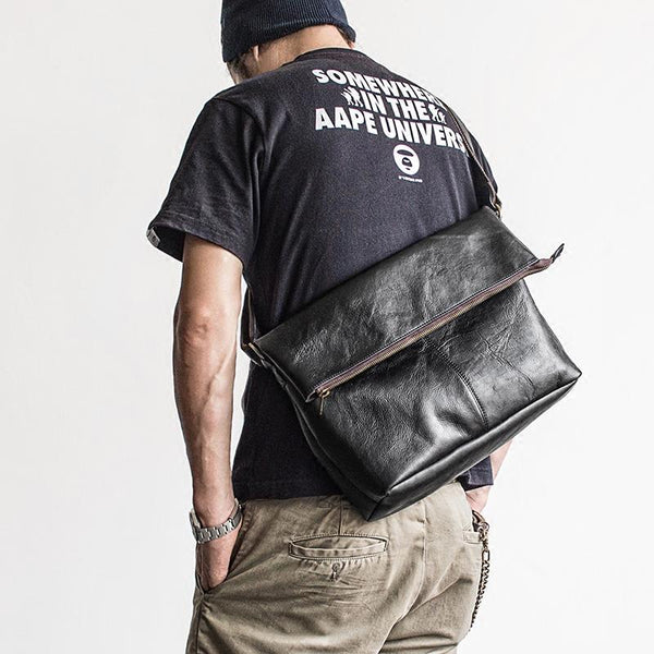 Genuine Leather Mens Cool Messenger Bag iPad Bag Chest Bag Bike Bag Cycling Bag for men - iChainWallets